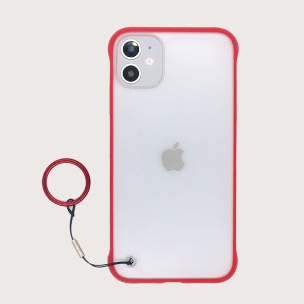 

1pc Contrast Frame iPhone Case With 1pc Ring Strap, Red clear
