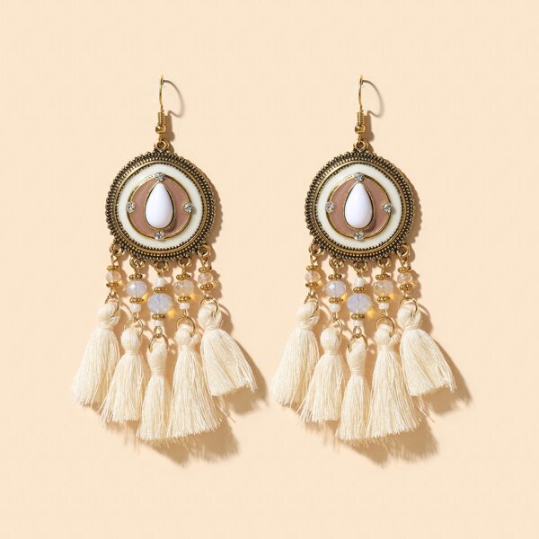 

Round Tassel Drop Earrings, White