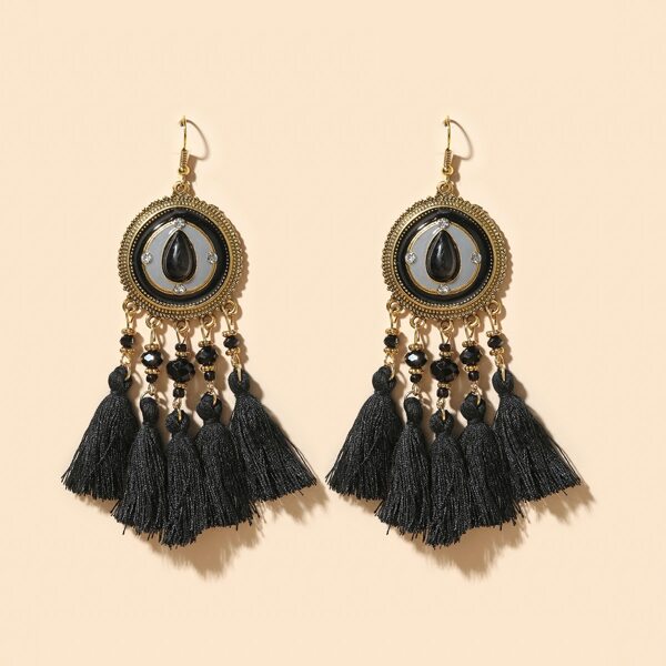 

Round Tassel Drop Earrings, Black