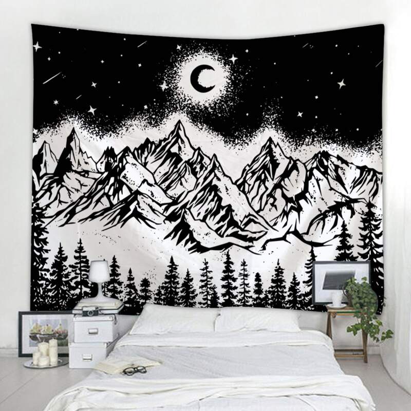

Mountain & Moon Tapestry, Black and white