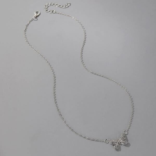 

Rhinestone Butterfly Charm Necklace, Silver