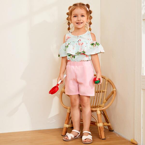 

Toddler Girls Flamingo Print Ruffle Top & Shorts, Multicolor