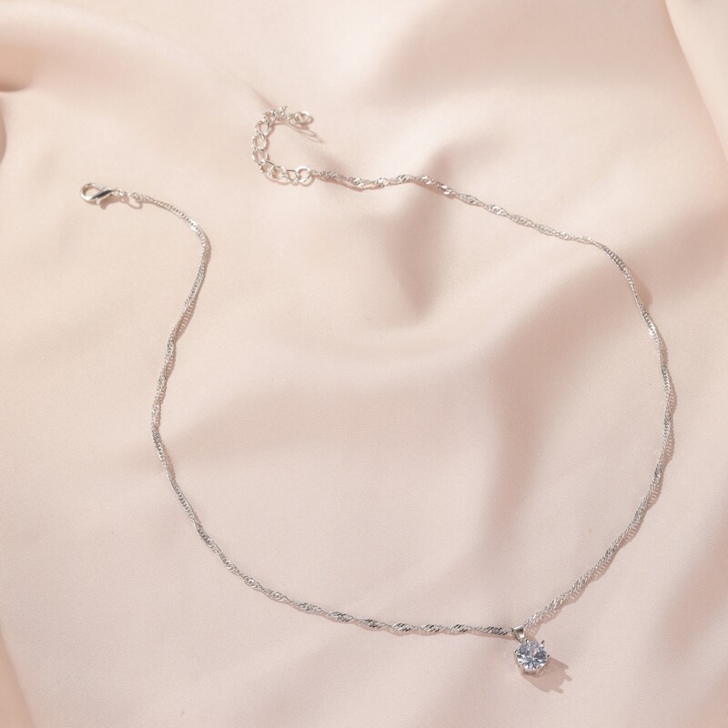 

Rhinestone Charm Twisted Chain Necklace, Silver