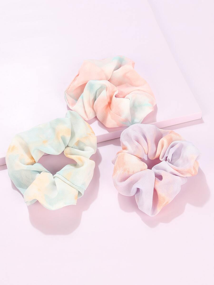 Pastel Tie-Dye Wash Scrunchie Set - 3 Packs - Multicolor - View 1