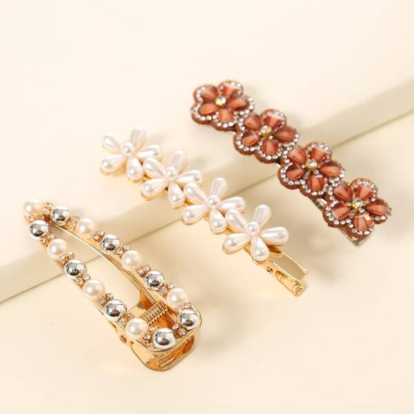 

3pcs Faux Pearl Decor Hair Clip, Multicolor