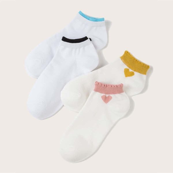 

4pairs Heart Pattern Socks, Multicolor
