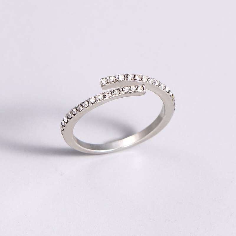 

Rhinestone Decor Cuff Ring, Silver