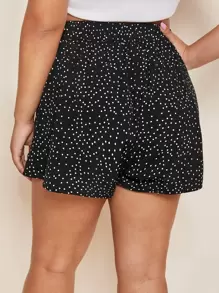 Plus Polka Dot Lace Up Front Shorts - Black - View 2