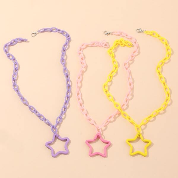 

3pcs Girls Star Charm Necklace, Multicolor