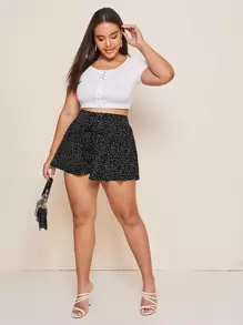 Plus Polka Dot Lace Up Front Shorts - Black - View 4