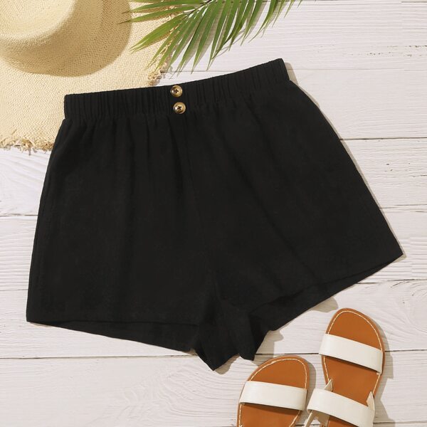 

Plus Button Front Shorts, Black