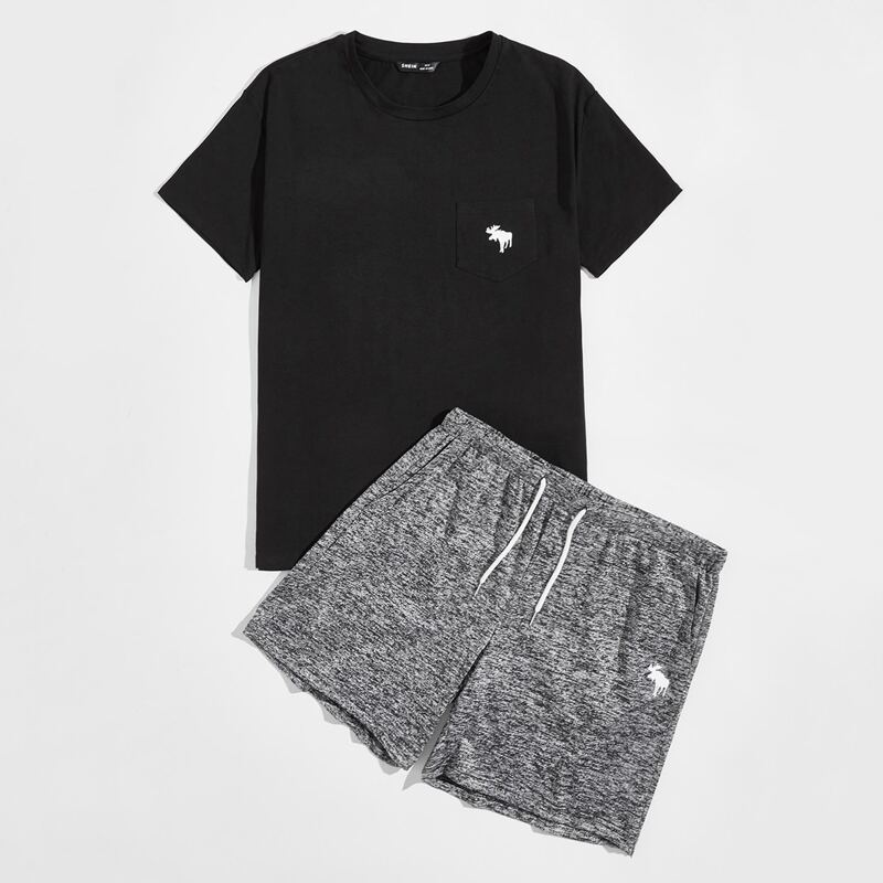 

Guys Animal Print Pocket Front Tee & Shorts Set, Multicolor