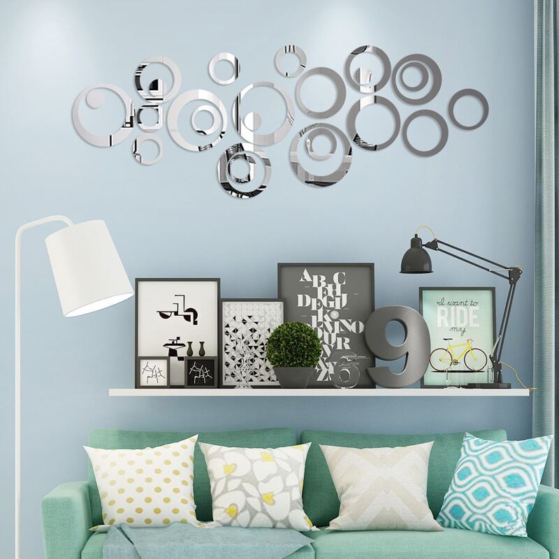 

1set Circle Mirror Surface Wall Sticker, Silver