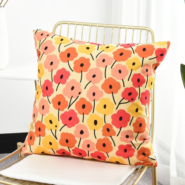 

Flower Print Cushion Cover Without Filler, Multicolor