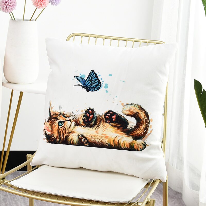 

Cat Print Cushion Cover Without Filler, Multicolor