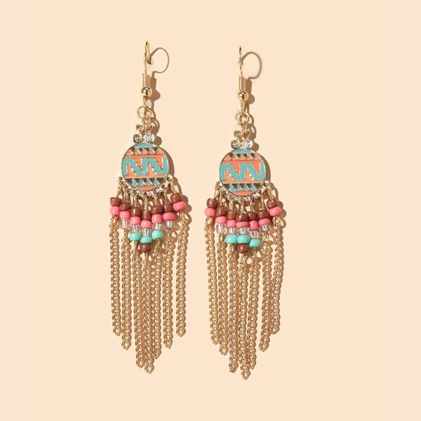 

Round Bead Tassel Drop Earrings, Multicolor