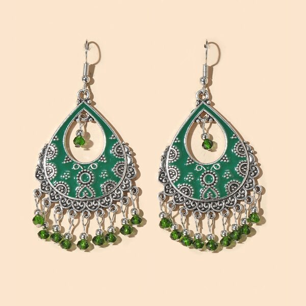 

Water Drop Bead Tassel Drop Earrings, Green