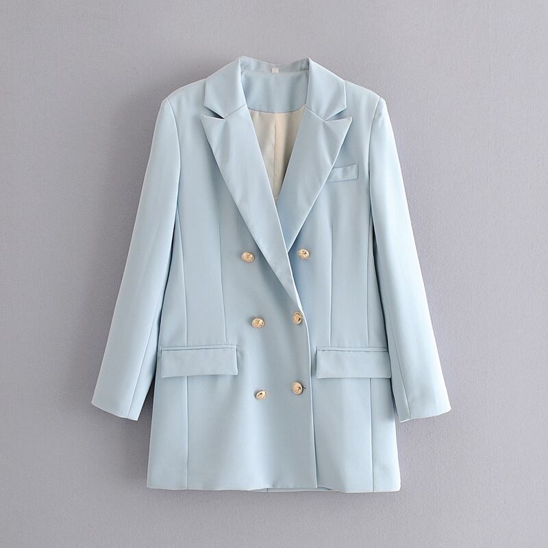 

Notched Lapel Double-Breasted Blazer, Baby blue