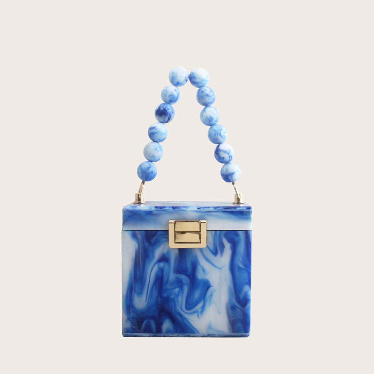 

Mini Beaded Decor Marble Pattern Box Bag, Blue