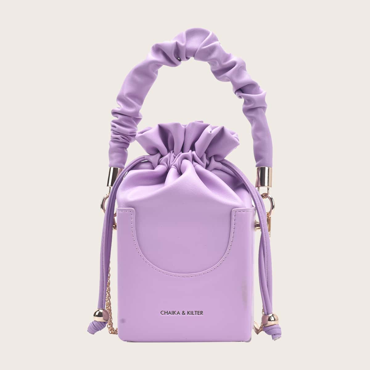 Image of Drawstring Decor Letter Graphic Bucket Bag