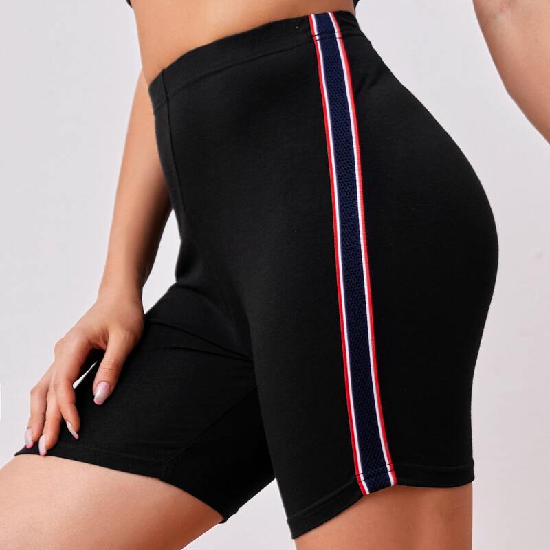 

Striped Tape Side Biker Shorts, Black