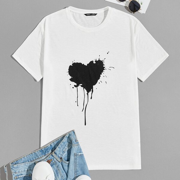 

Men Heart Splashed Print Tee, White
