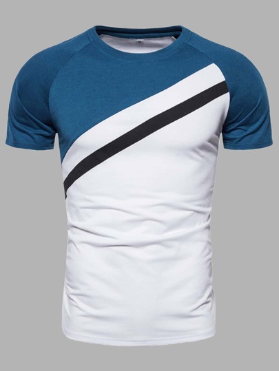 تي شيرت باكمام راجلان وبلوحة متباين للرجال