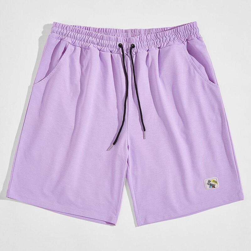 

Guys Letter Patched Drawstring Waist Shorts, Lilac purple