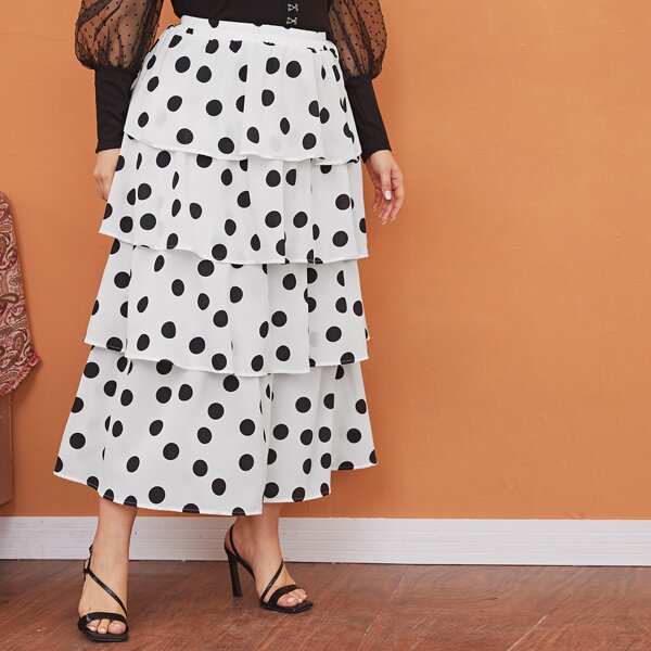

Plus Polka Dot Layered Ruffle Skirt, White