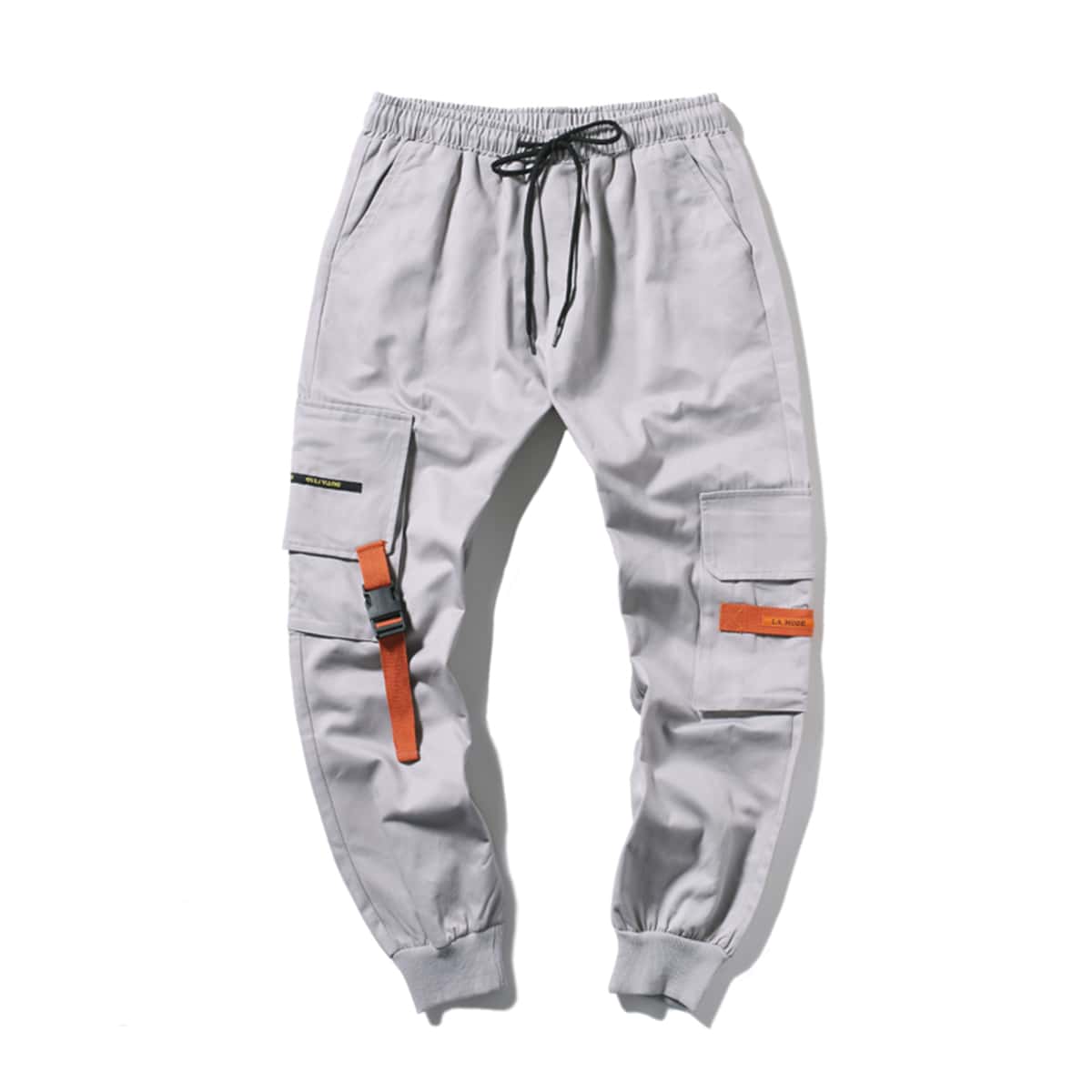 

Guys Buckle Ribbon Drawstring Waist Cargo Pants, Light grey