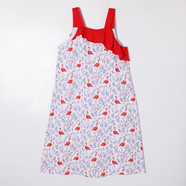 

Girls Flamingo Print Contrast Ruffle Slip Nightdress, Multicolor