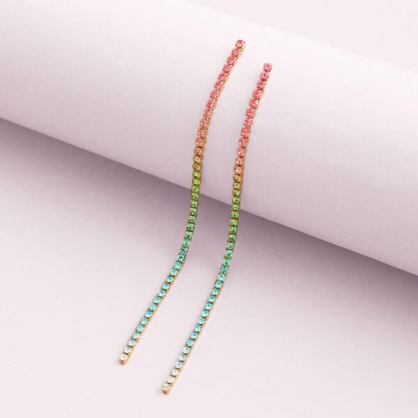 

1pair Multi Colored Rhinestone Strand Earrings, Multicolor