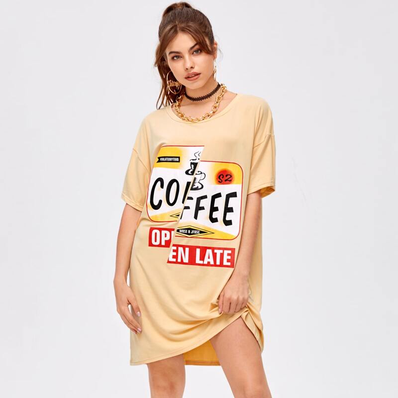 

Letter Graphic Tee Dress, Apricot
