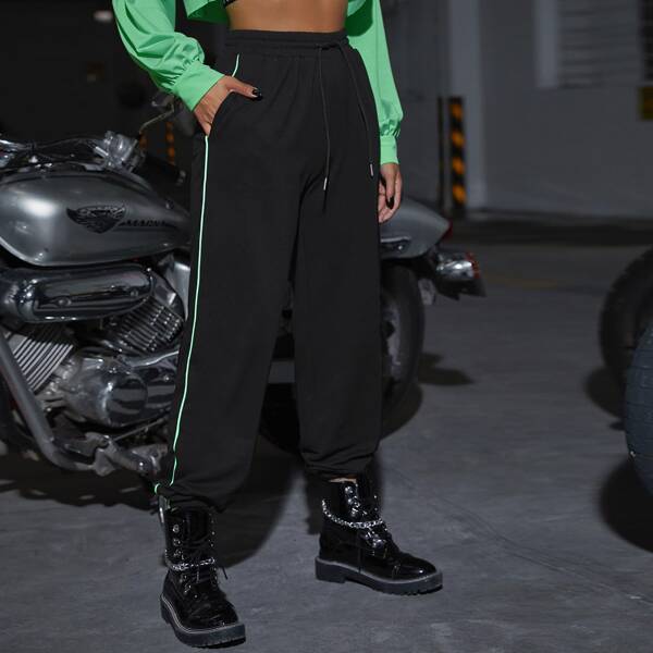 

Tie Waist Side Stripe Sweatpants, Black