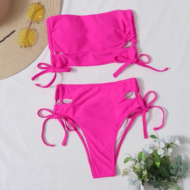 

Neon Hot Pink Cut-out Tie Side Bikini Swimsuit, Hot pink neon