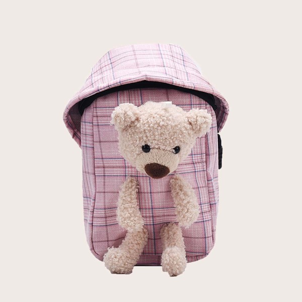 

Сумка в клетку с аппликацией, Розовые