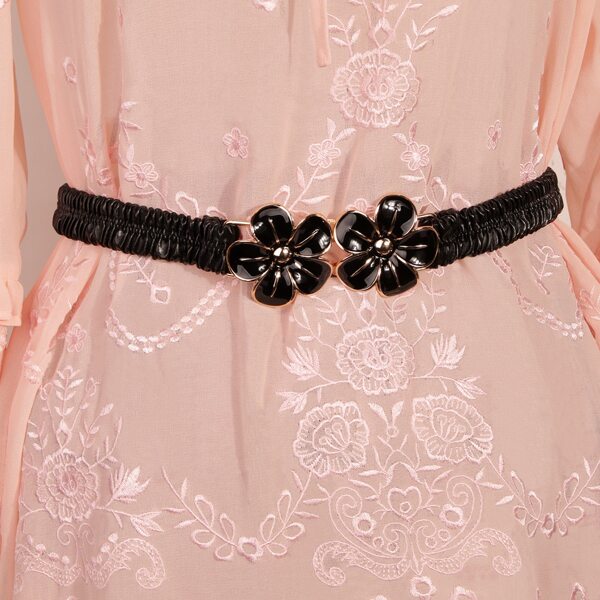 

Double Floral Decor Belt, Black