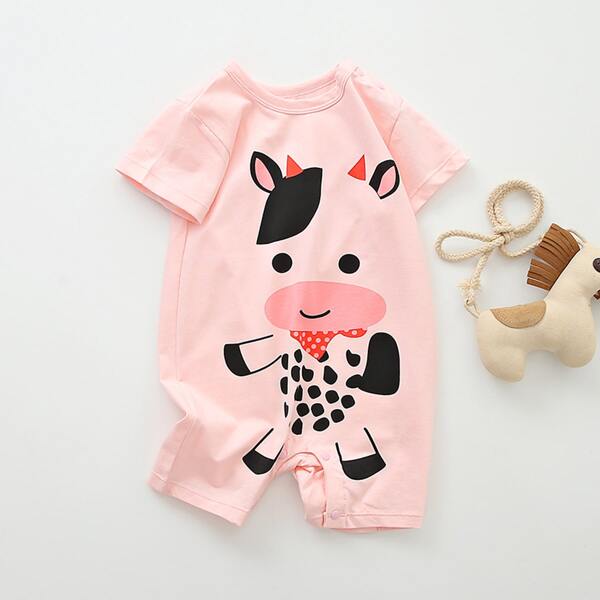 

Baby Girl Cartoon Graphic Romper, Baby pink