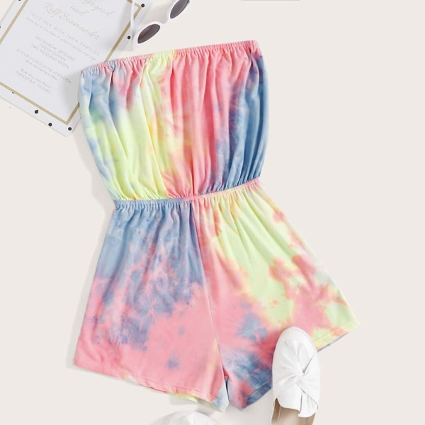 

Plus Tie Dye Tube Romper, Multicolor