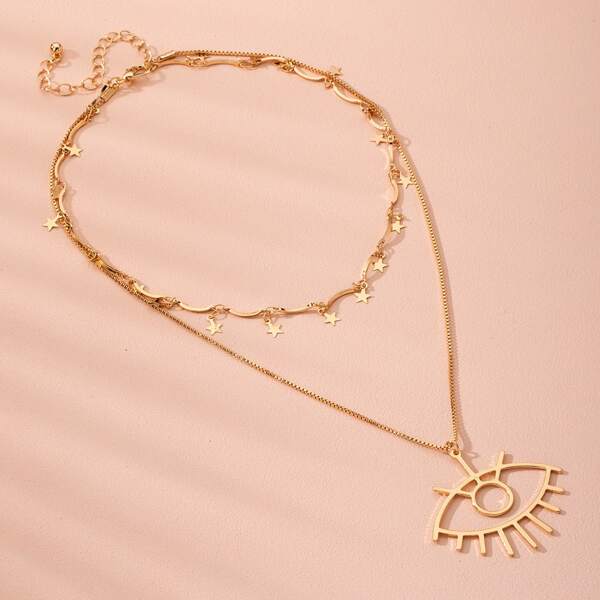 

Hollow Out Eye Design Layered Necklace, Gold