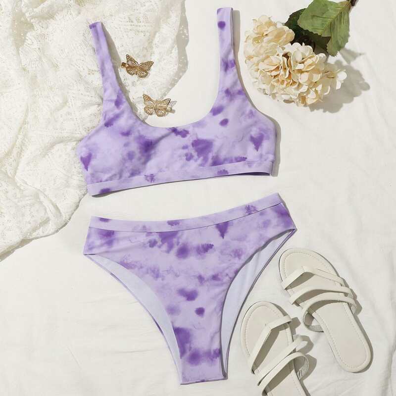 

Tie Dye Tank Bikini Swimsuit, Lilac purple