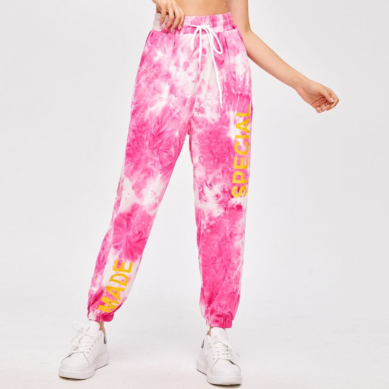 

Letter Graphic Tie Dye Sweatpants, Pink