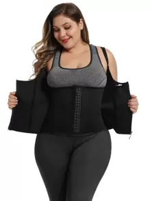 Plus Zipper Front Waist Trainer - Black - View 1