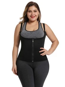 Plus Zipper Front Waist Trainer - Black - View 4