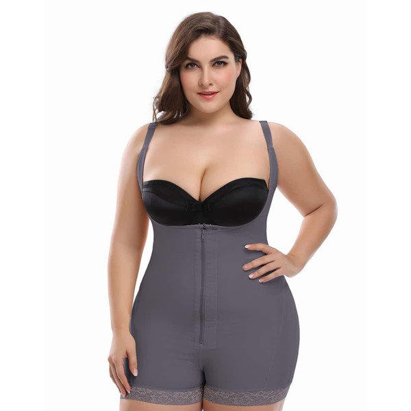 

Plus Zipper Front Lace Trim Shapewear Shorts, Dusty purple