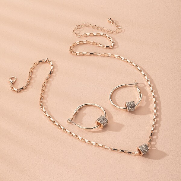 

3шт ювелирные изделия со стразами, Золотистый