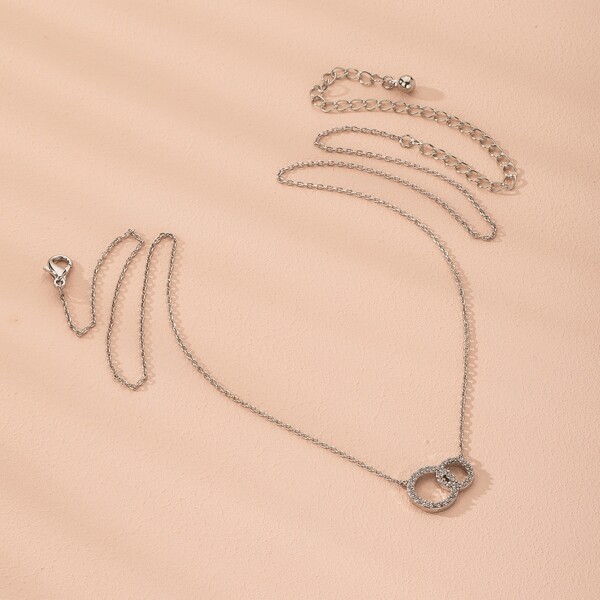 

Rhinestone Round Charm Necklace, Silver