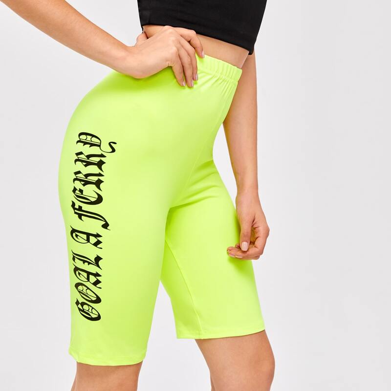 

Neon Green Letter Graphic Biker Shorts, Lime green
