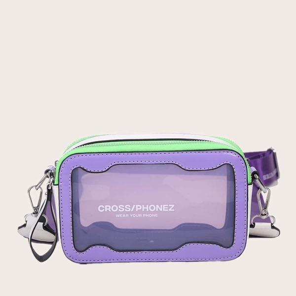 

Letter Graphic Clear Crossbody Bag, Purple