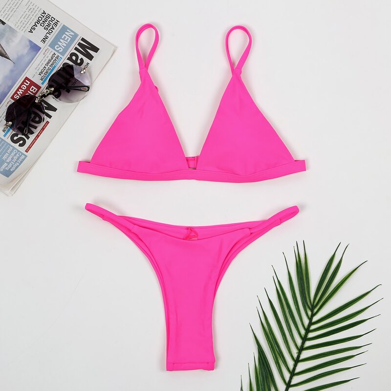 

Triangle Thong Bikini Swimsuit, Hot pink bright